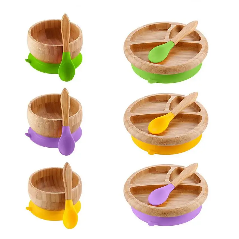

Suction Cup Natural Bamboo Bowls Strong Suction Base Clamps With Silicone Suction Cup Bowl Spoon Set Safe And Non-toxic
