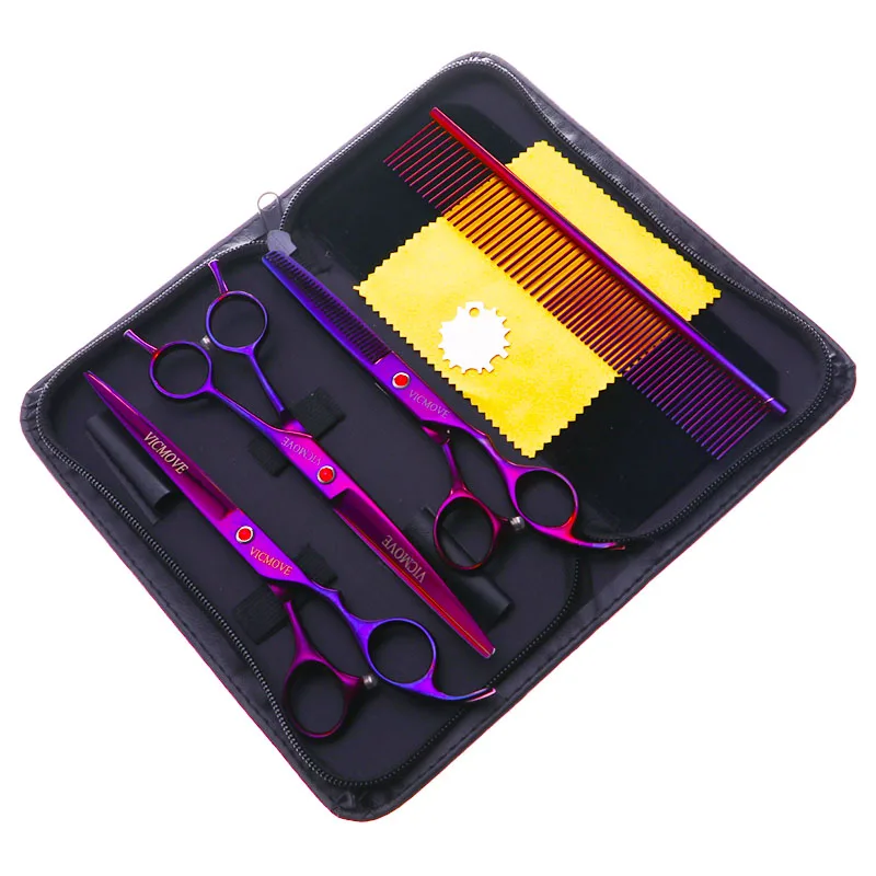 7&quot Professional Hair Scissors Salon Barber Hairdressing Shears Haircut Tool Kit+Comb 4Pcs/Set For Pet Grooming Purple style | Красота и