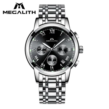 

MEGALITH Men's Luxury Watches Classic Stainless Steel Chronograph Sport Watch Luminous Waterproof Watches Relogio Masculino