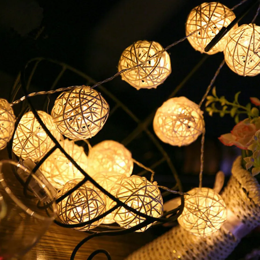 

10/20 LED Rattan Ball Batteries Powered String Led Lights Decoration Landspace Garden Halloween Valentine's Day Fairy Lights 19