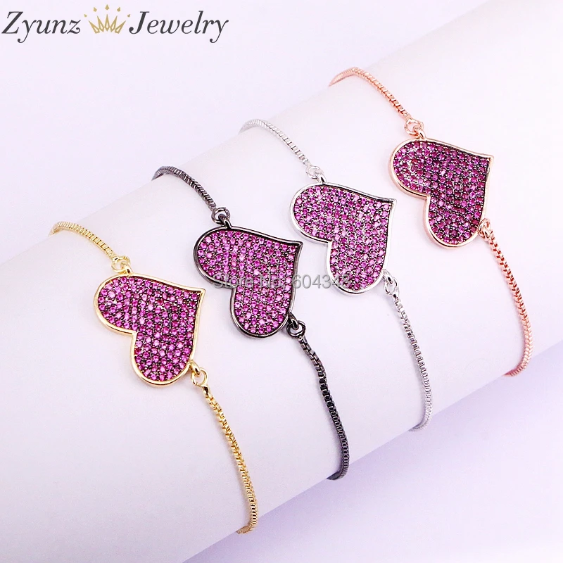 10 нитей ZYZ325-0072 сердечный разъем, CZ Micro Pave HEART разъем, кубический цирконий, розовое сердце разъем, сердце Шарм