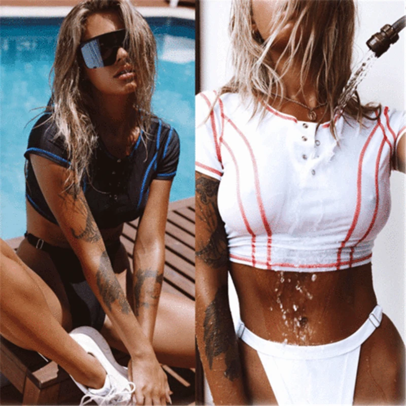 

2019 Summer Chic Sexy women Two-Piece Bandage Bikini Set Crop Tops Padded Bra Push-up Swimwear Cool Girl Swimsuit Bathing Suit