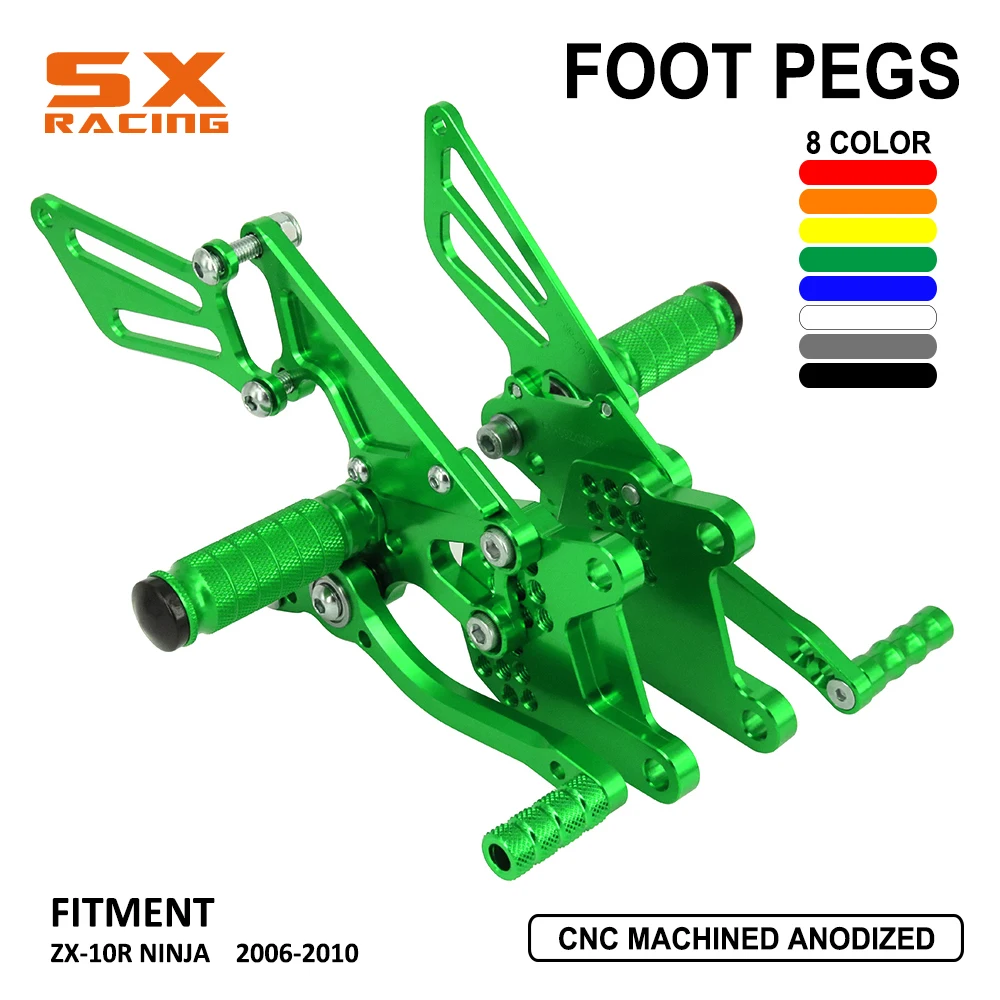 

Motorcycle Aluminum Adjustable Footpegs Billet Foot Pegs Foot Pedals Rest Rearset For KAWASAKI Ninja ZX10R ZX-10R 2006-2010