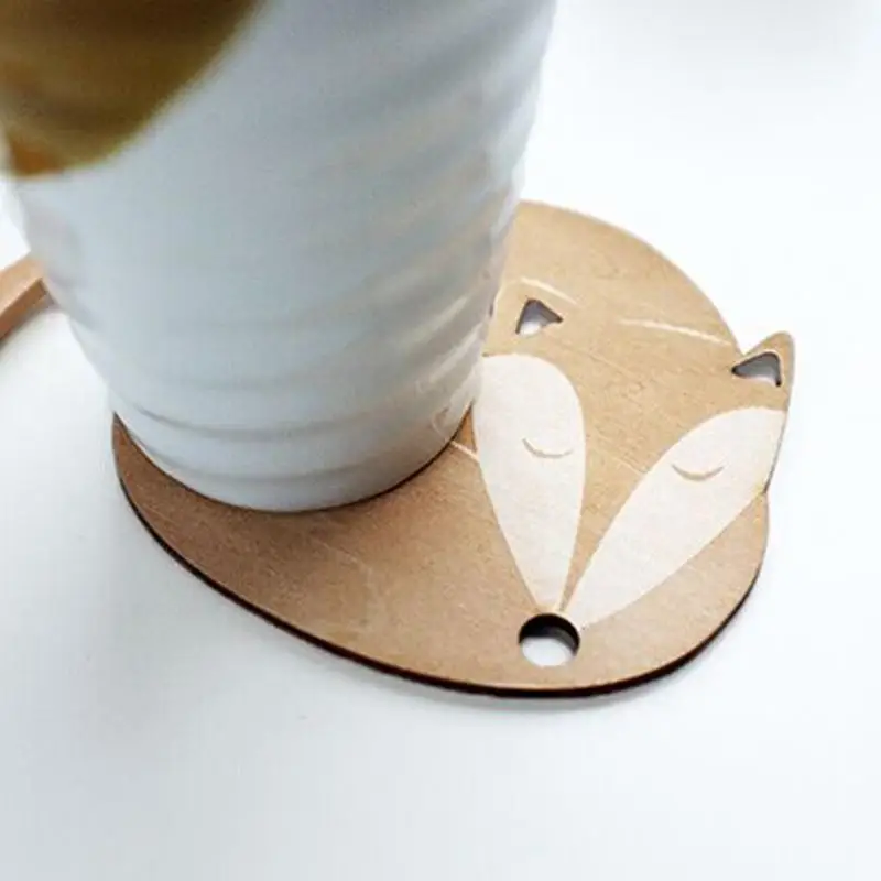 

Cute Cat Fox Dog Deer Wooden Carved Cup Mug Coasters Pad Bar Tea Coffee Drink Wine Cup Mat Pad Holder Table Decoration