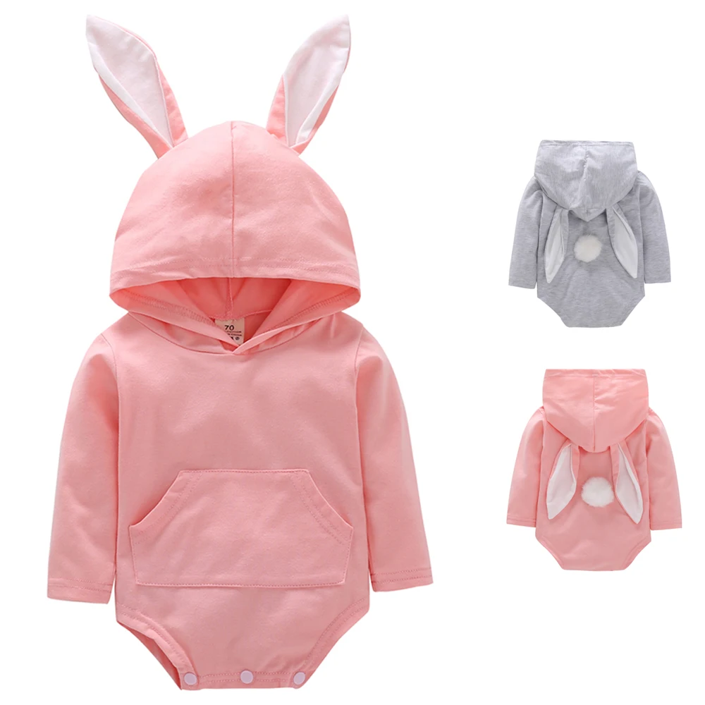 

MUQGEW Baby Girls Boys Romper Jumpsuit Hooded Outfits Autumn Winter costume Animal Toddler Infant PomPom Cartoon Rabbit Ear