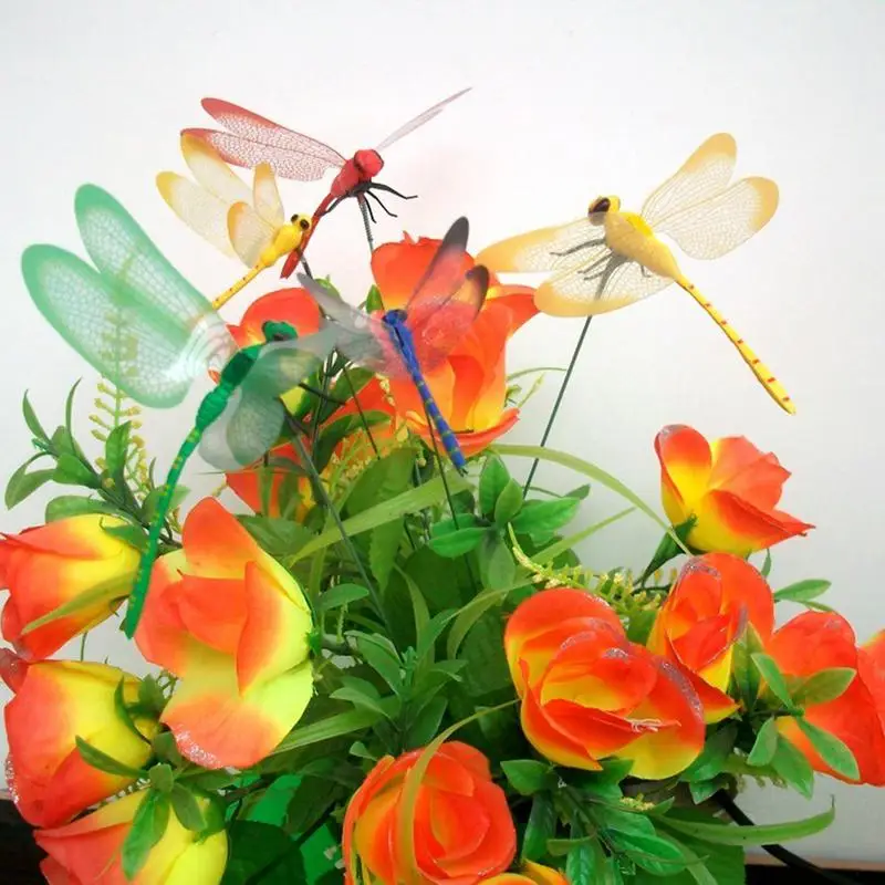 Имитация стрекозы Смешанные Красочные муха фея моделирование Стрекоза на палке орнамент Стрекоза ремесла лужайка сад цветок плунжер