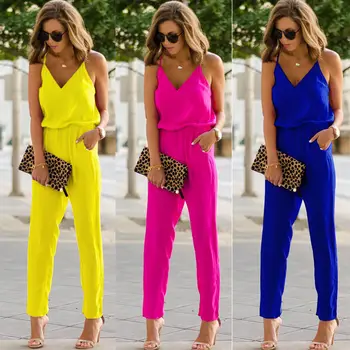 

Sexy Womens Solid Sleeveless spaghetti strap wide legs Bodycon Jumpsuit Trousers Clubwear