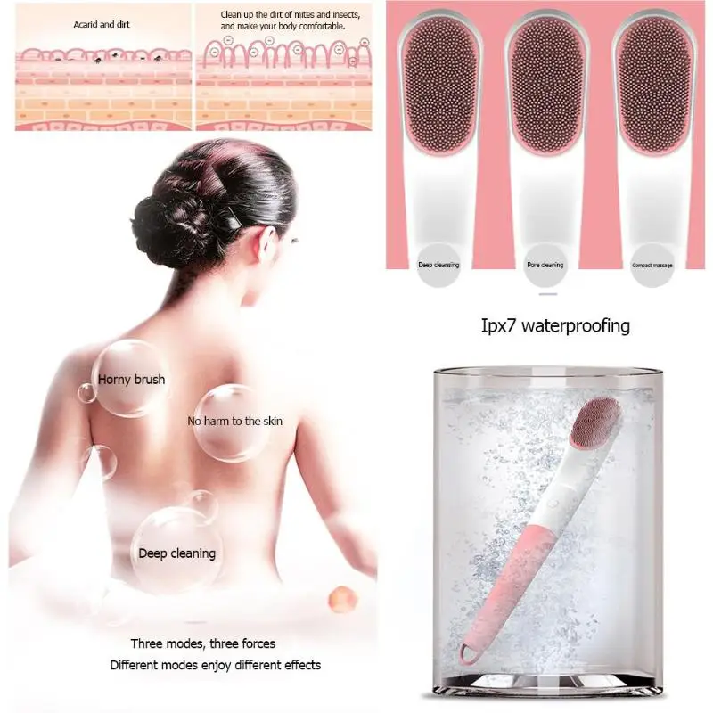 Long Handle Scrubber Electric Skin Massage Bath Brush Shower Feet Rubbing Body Cleansing Brush for Back