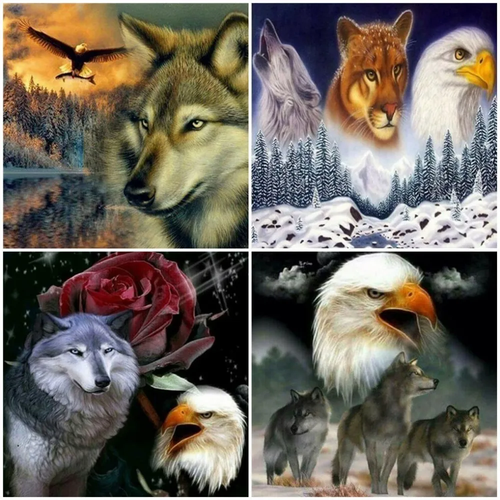 

Huacan Diamond Embroidery Animals Picture Of Rhinestones Diamond Painting Wolf Full Square Rhinestone Mosaic Eagle Decoration