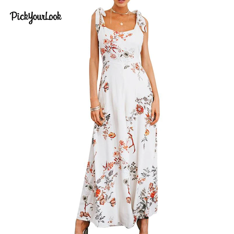 PickyourLook Wide Leg Jumpsuit Floral Rompers Womens Jumpsuit Print Backless Jumpsuits combinaison femme Sexy Bandage Jumpsuit