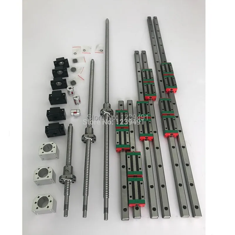 

6 sets linear guide rail HGR20- 400/700/1000mm + SFU1605- 400/700/1000mm Ballscrew + BK/BF12 + Nut housing + Coupling CNC parts