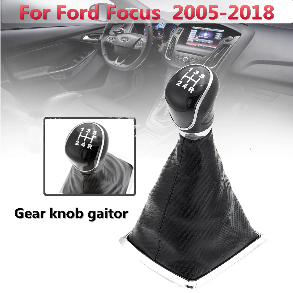 

Durable Car 5 Speed Gear Shift Knob Gaitor Gaiter Boot Cover Black For Ford For Focus 2005-2008