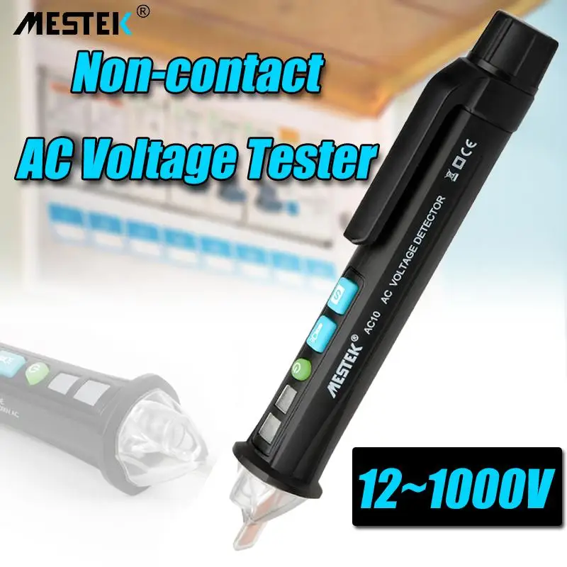 

MESTEK AC10 Non-contact AC Voltage Detector Voltage Tester Pen Adjustable Range Soundlight Alert 12V~1000V with Flashlight