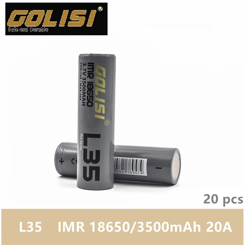 

20pcs GOLISI L35 IMR 18650 3500mah 3.7V CDR 10A MAX 20A high drain E-CIG rechargeable battery for VAPE flashlight headlamp toy