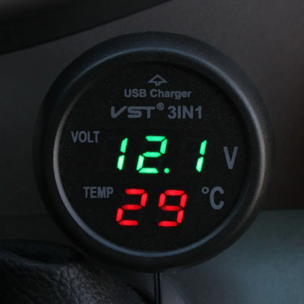 

12-24V Car Volt Guage Cigarette Lighter Socket With USB Port / Voltmeter / Thermometer For Car Truck