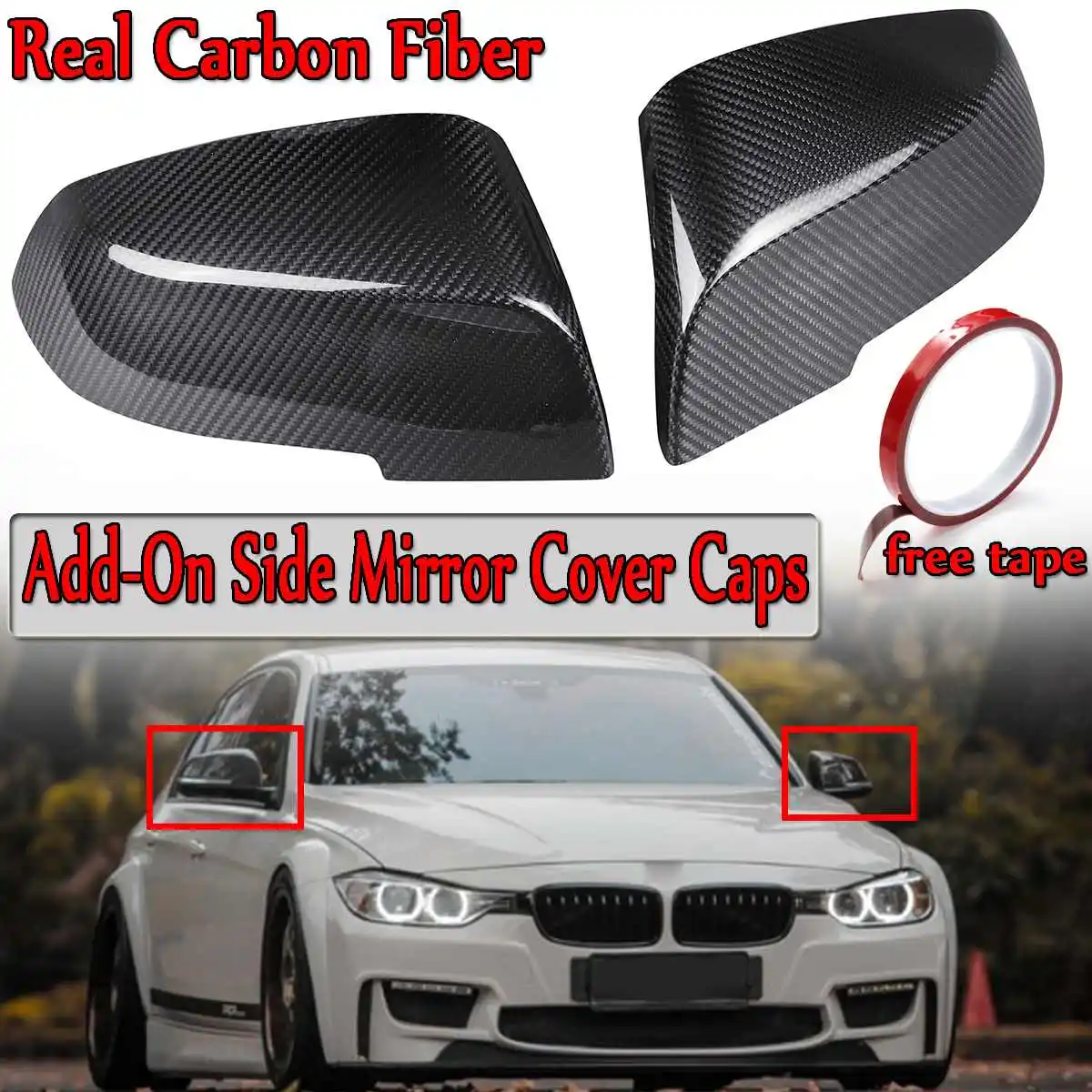 

New 2x Real Carbon Fiber Car Add-On Side View Rearview Mirror Cover Caps For BMW 3-Series F30 F31 F35 4-Series F32 F33 F36 2018