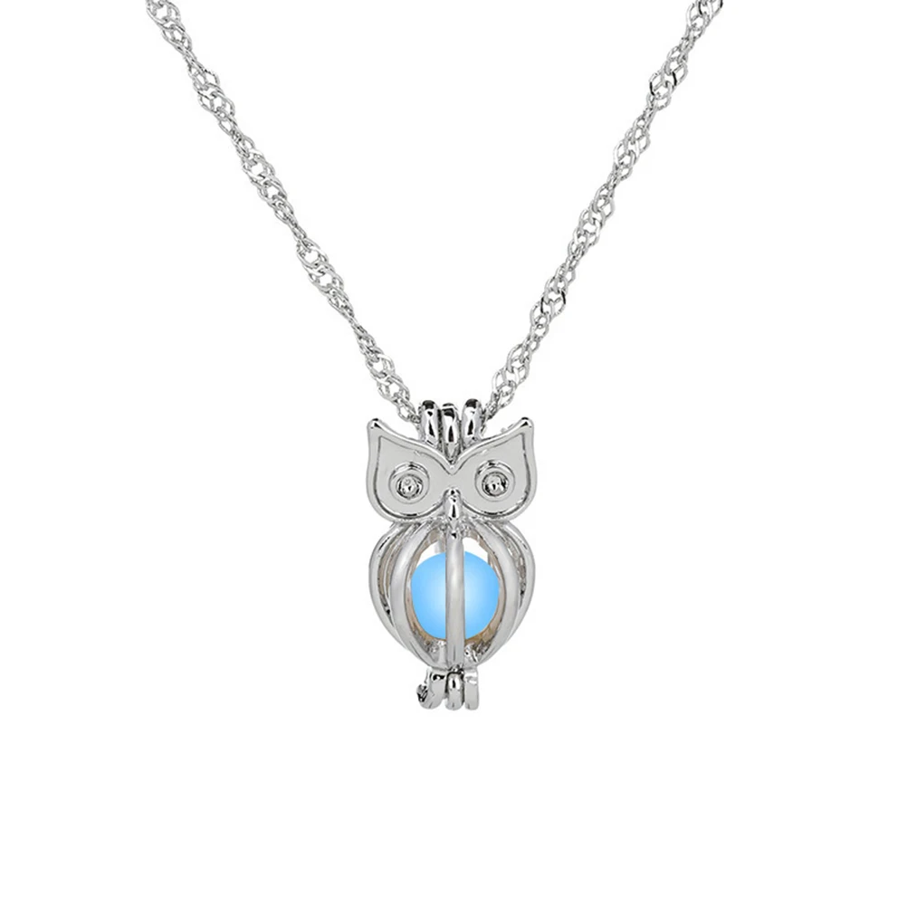 

1Pc Hollow Owl Pendant Unisex Luminous Glowing in Dark Beads Pendant Jewelry Gift Alloy Necklaces for Women Female Ladies