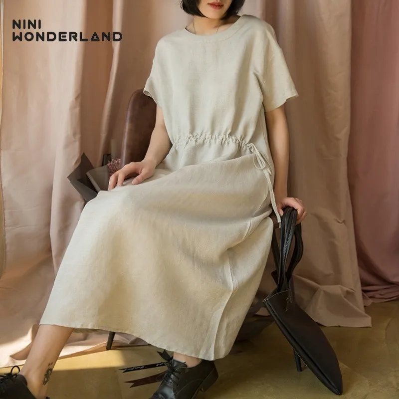 NINI WONDERLAND женское летнее свободное платье 2019 женские льняные повседневные платья
