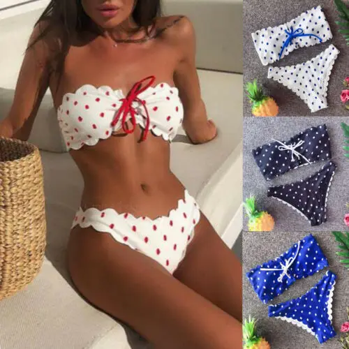 

Bikini Bandage 2019 Summer Sexy Beach Swimsuit Swimwear Bathing Monokini Push Up Padded swimwear women Swimsuit Dot biqini