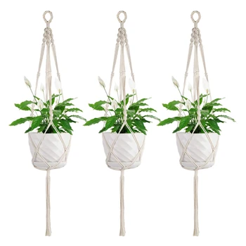 

Macrame Plant Hangers Indoor - 3 Pack Wall Hanging Planter Baskets Holder With Hooks