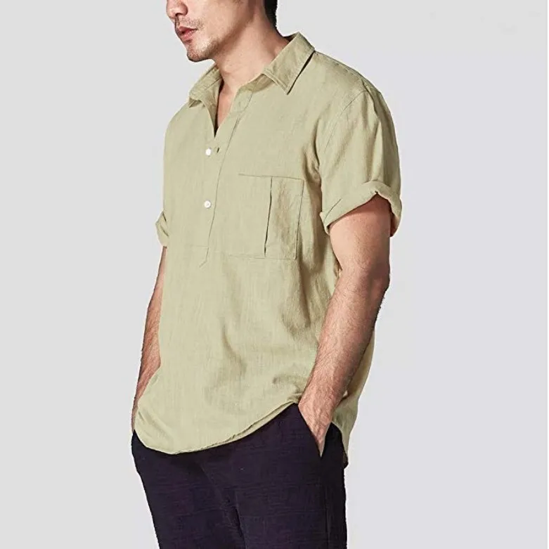 2019 جديد الرجال عارضة قميص فضفاض الذكور الأبيض تيشرت أسود قصير الأكمام قمصان الرجال الصيف بلون القطن قميص كتان قمم M-3XL