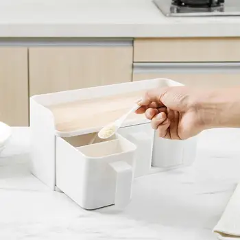 

Japanese Style Seasoning Box Multi-grid Condiment Container Kitchen Seasoning Storage Rack