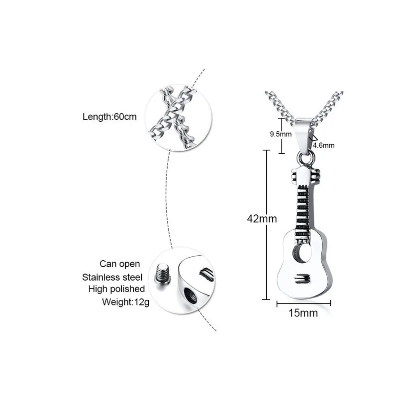 Панк мужской пепел держатель урна ожерелье из нержавеющей стали гитара кремации памятная подвеска мужские подарки 2" цепи