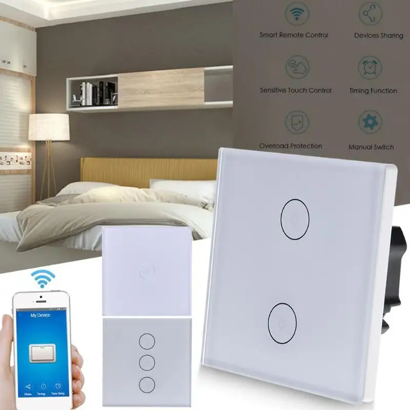 ALLOYSEED 100 240V 1/2/3 Smart WiFi светодиодный светильник переключателем мобильного телефона