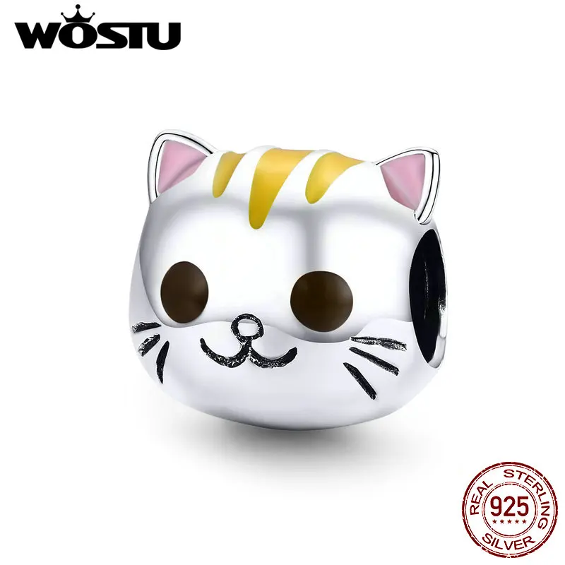 

WOSTU 925 Sterling Silver Happy Kitty Cat Bead Animal Charms Fit DIY Bracelet Necklace Original Beads For Jewelry Making CQC1142