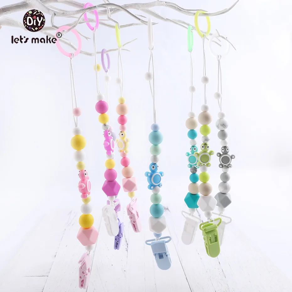 

Let's make 1pc Baby Feeding Tortoise Turtle Pacifier Chain Food Grade Silicone Teether Pacifier Clips Nurse Cadena Chupete Holde