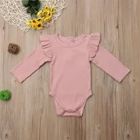 2020 Brand New Newborn Infant Kids Baby Girls Boys Autumn Causal Bodysuits Ruffles Long Sleeve Solid Warm Jumpsuits Outfit 0-24M 3