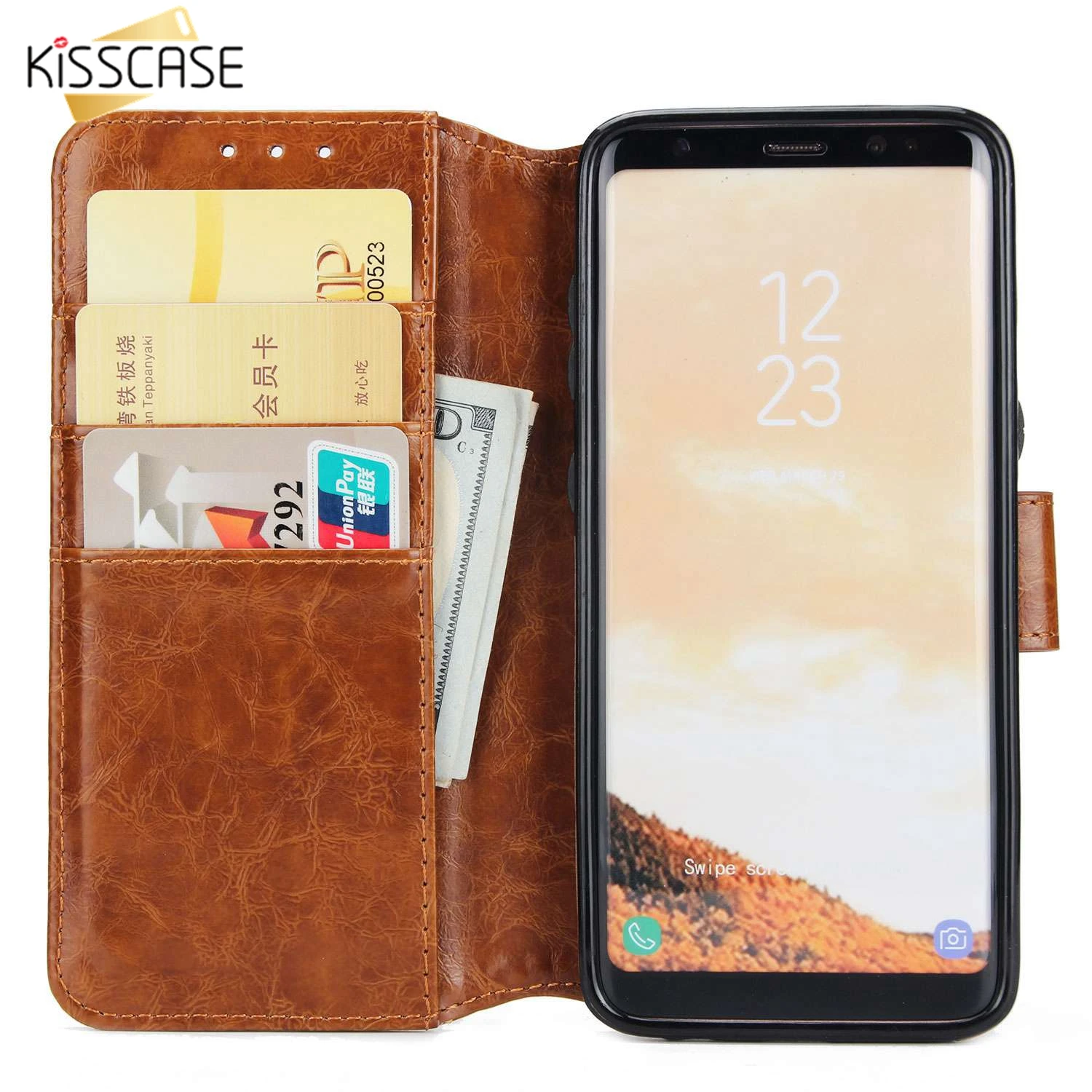 Чехол Кошелек из искусственной кожи KISSCASE для Samsung Galaxy S6 S7 Edge S8 S9 Plus винтажная