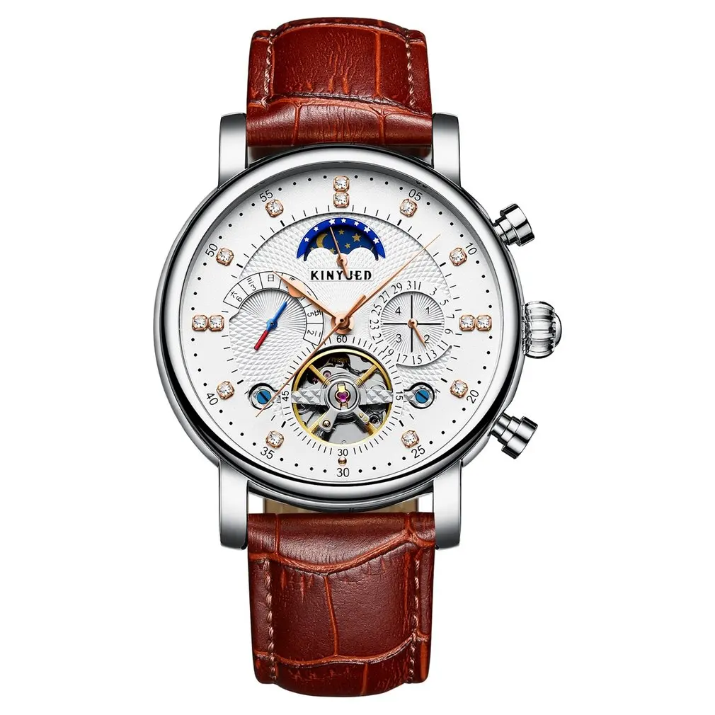

Luxury Design Men Mechanical Watch Automatic Business Style Genuine Leather Strap Round Dial Wrist Watch Best Gift