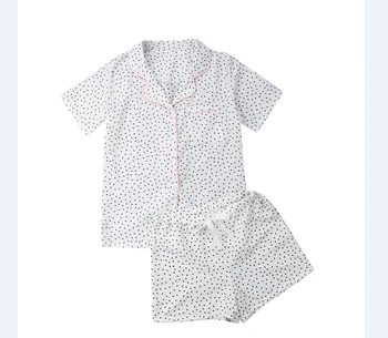 

New Women Sets Dot Stripe Print Summer Short Sleeve Shirts and Pants Homewear Sleepwear Robe