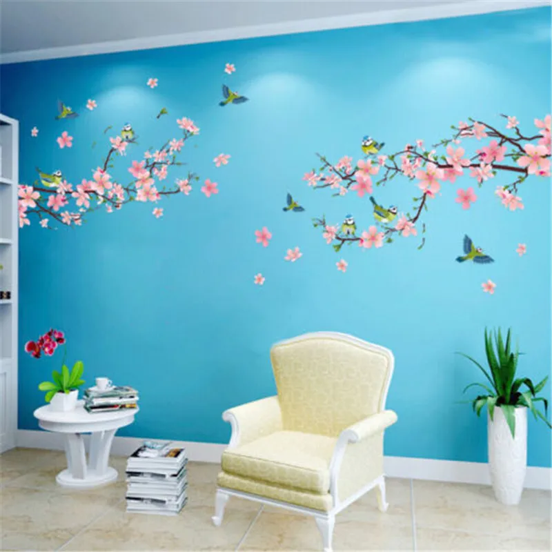 

Beautiful Creative Wall Stickers Art Peach Blossom Flower Butterfly Wall Stickers Vinyl Art Decals Decor Mural Home Decoration
