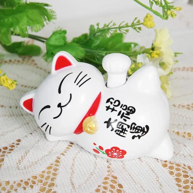 

New Lucky Beckoning Fortune Cat Home Hotel Restaurant Decor Craft White ABS Solar Powered Adorable Lucky Cat Car Crafts