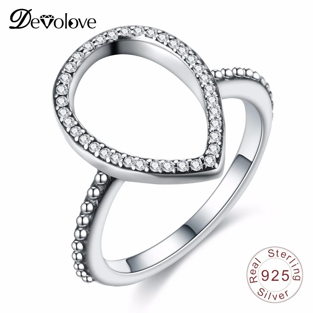 DEVOLOVE стерлингов SilverTeardrop силуэт с камнями S925 Серебряное кольцо для Для женщин