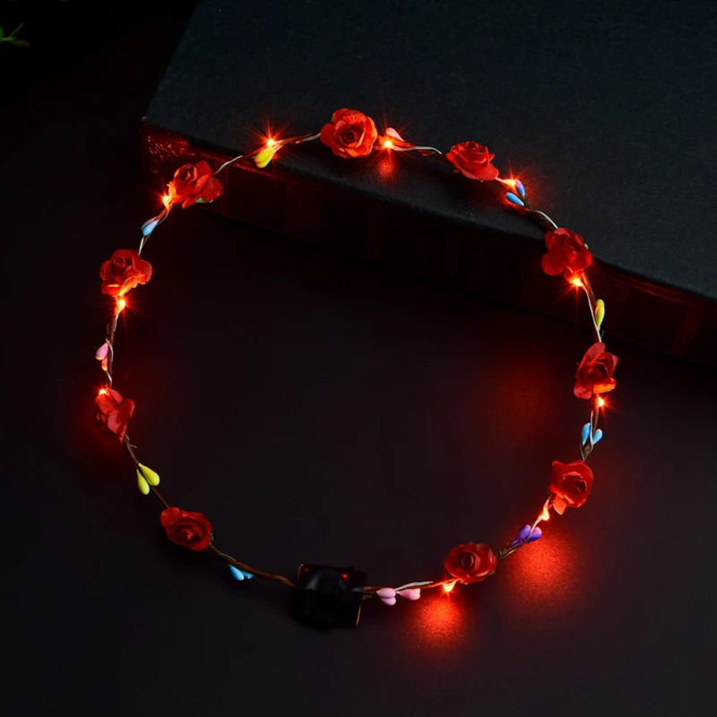 

4 Colors Party Crown Flower Headband LED Light Up Hair Wreath Hairband Garlands Women Halloween Christmas Glowing Wreath