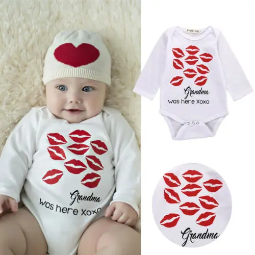 

Spring New Baby Boy Girl Cute Grandma was here Newborn Baby Long Sleeve Bodysuits Infant Clothes Babygrows