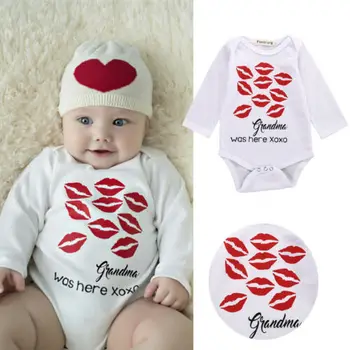 

Spring New Baby Boy Girl Cute Grandma was here Newborn Baby Long Sleeve Bodysuits Infant Clothes Babygrows