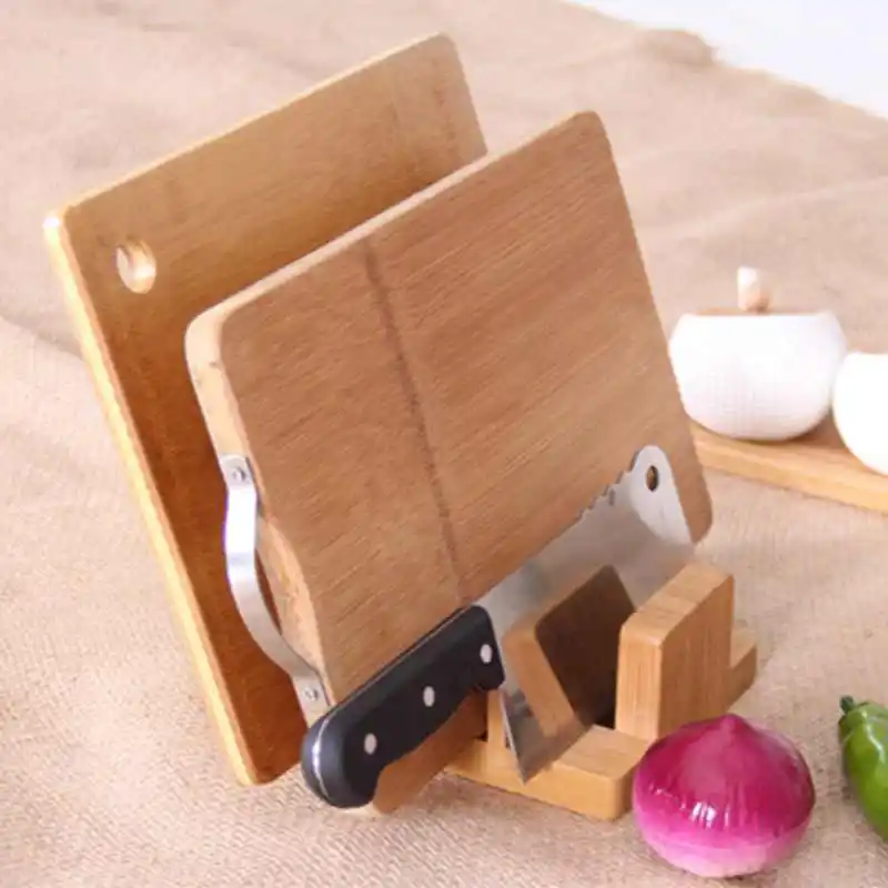 Multifunctional Durable Creative Bamboo Cutting Board Storage Rack Pot Lids Holder Kitchen Supplies Gadgets For Restaurant