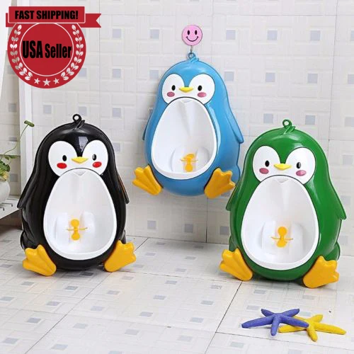 

Urinal For Children Baby Boys Penguin Design Wall Mounted Toilet Potty Training Kids Toddler Urinal Bathroom Pee Trainer (Black)