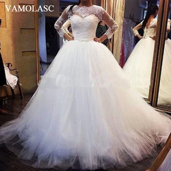 Vamolasc Barco Cuello Arco Marco de la Corte Tren Vestido de Bola Vestidos de Novia Ilusión Encaje Apliques de Manga Larga Vestidos de Novia Vamolasc Barco Cuello Arco Marco de la Corte Tren Vestido de Bola Vestidos de Novia Ilusión Encaje Apliques de Manga Larga Vestidos de Novia