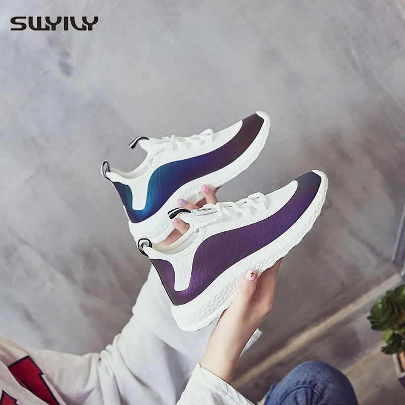 

SWYIVY White Shoes Women Sneakers 2019 Spring Casual Sneakers Net Surface Breathable Comfortable And Lightweight Students Shoes