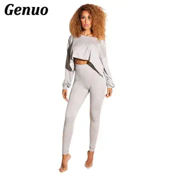 

Genuo 2 Piece Set Women Sexy Long Sleeve Crop Top and Pencil Pants Leggings Tracksuit Casual Two Piece Set Outfits Sweatsuit
