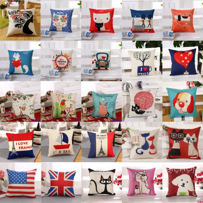 Vintage Cotton Linen Pillow Case Waist Throw Cushion Soft Back Room Gifts Single Sides Printing | Дом и сад