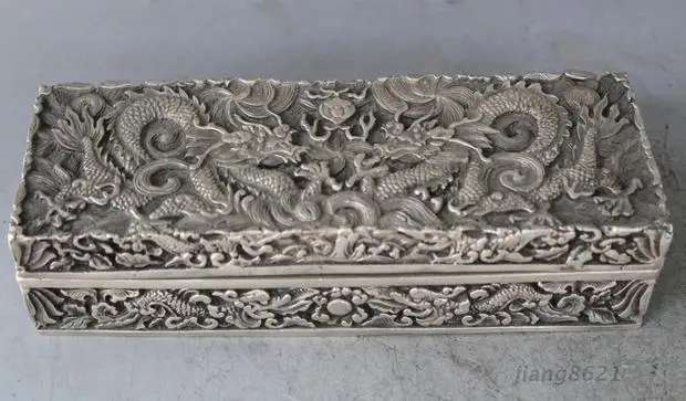 

China Exquisite Silver Dragon Decorative pattern Beast Box Boxes Statue