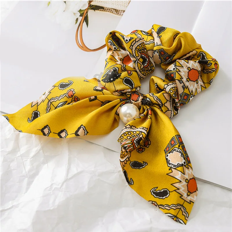 Flower Exquisite Beautiful Print Seaside Gifts Hair Rope Adjustable Pearl 5 Colors Valentines Gift Elastic 1PC Unique Bowknot