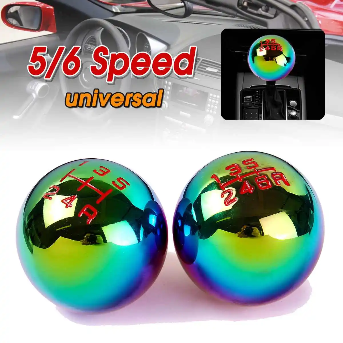 

Palanca de cambio de marchas Manual para coche Universal de 5/6 velocidades Neo Chrome palanca de cambios redonda con adaptadores
