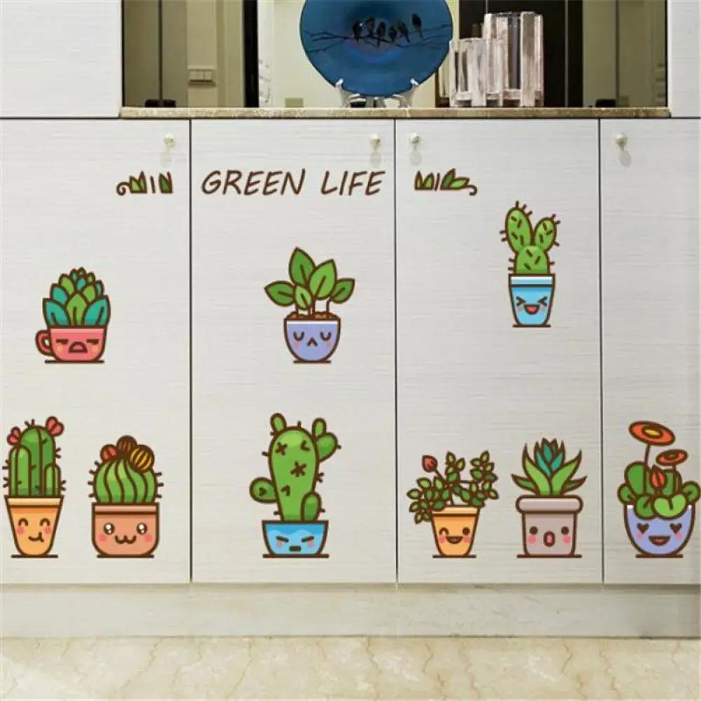 

3D PVC Wallpaper Sticker Green Potted Emoji Tree Self-adhesive Decor DIY Sticker Decal Stairs Floor Window Kitchen Wall Stickers
